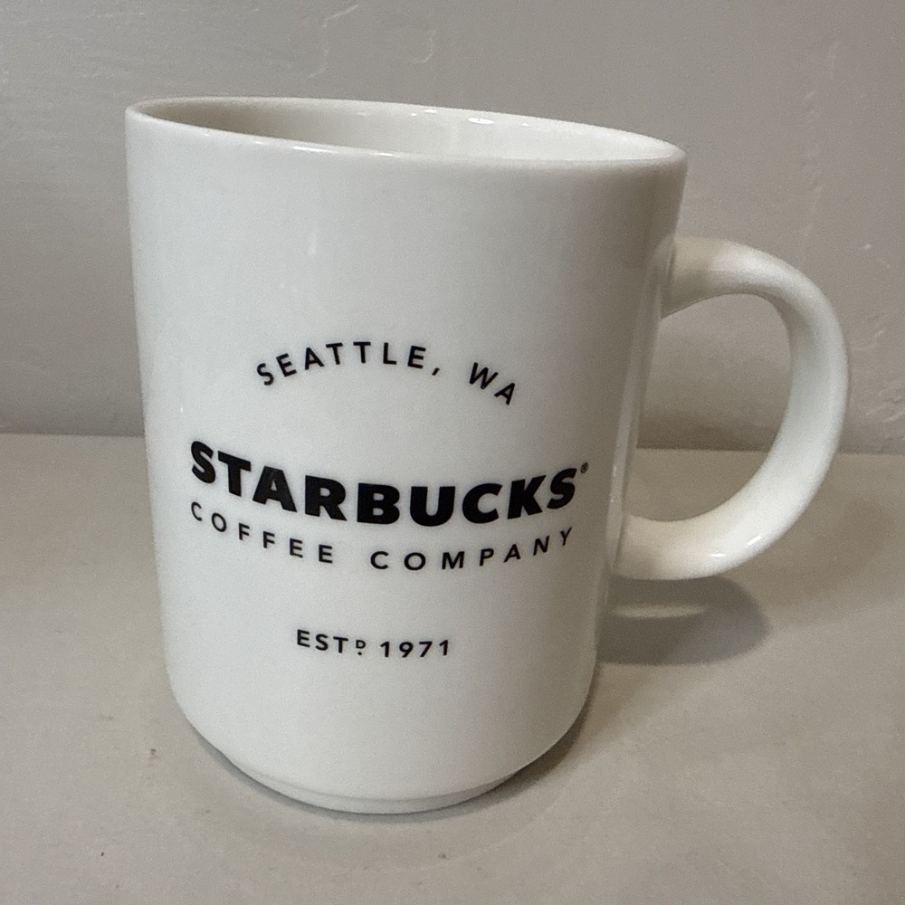 Starbucks Coffee Company White Ceramic Coffee 14oz‎ Mug Cup Seattle WA Est 1971